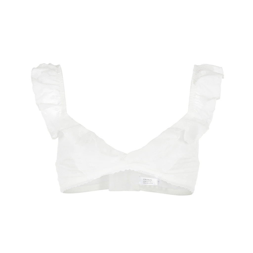 Alice Embroidered Flower Ruffle Bralette White